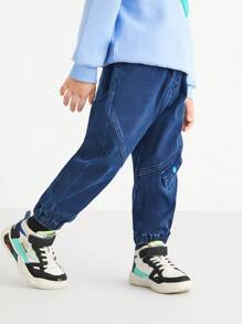 Annil 男童冬季休閒保暖寬鬆牛仔絨加厚褲子藍色 - 藍色 - 查看 3