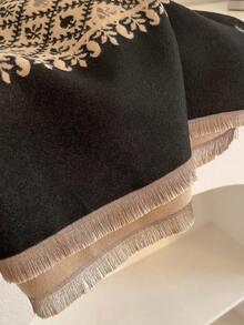 1pc Women's Double-sided Faux Cashmere Plant Embroidery Bohemian Style Warm Scarf Shawl Suitable For Daily Wear In Autumn And Winter - Multicolor - View 4