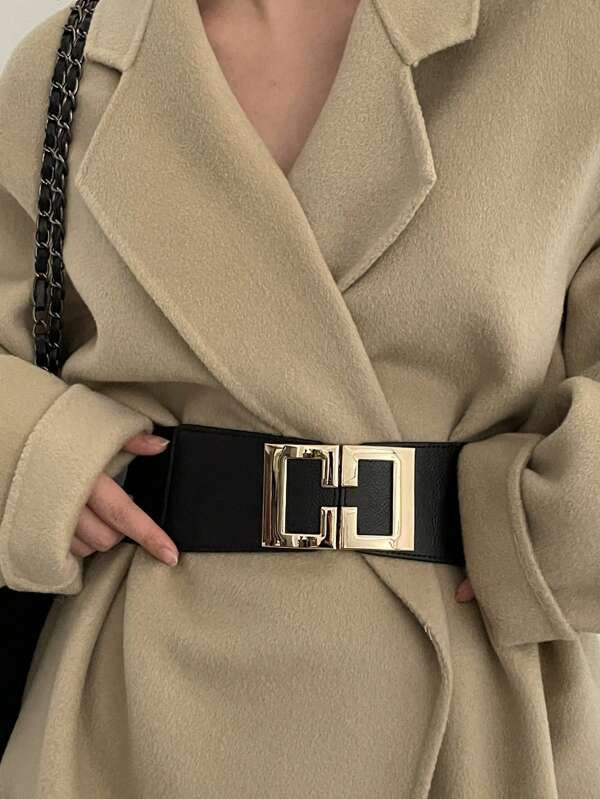 1pc Women's Fashionable Slimming Pu Belt In Black Halloween Summer, School Fall, Autumn, Halloween