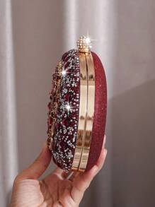 迷你水鑽裝飾手拿包、派對手提包、時尚肩背包和斜背包、酒紅色包、聖誕包、聖誕節和新年理想禮物 - 酒紅色 - 查看 5