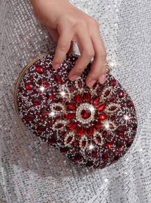 迷你水鑽裝飾手拿包、派對手提包、時尚肩背包和斜背包、酒紅色包、聖誕包、聖誕節和新年理想禮物 - 酒紅色 - 查看 2