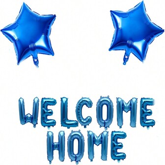 34 st blå välkommen hem babyflicka ballongbanderoll för babyshowerdekorationer könsavslöjande festtillbehör för temadistribution återvända hem familjefestdekorationer baby pojke hem festdekoration