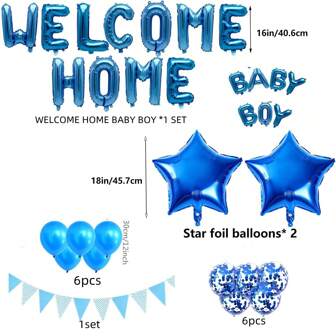 34 st blå välkommen hem babyflicka ballongbanderoll för babyshowerdekorationer könsavslöjande festtillbehör för temadistribution återvända hem familjefestdekorationer baby pojke hem festdekoration