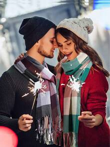 1 件女式水牛格子围巾冬季水牛格子围巾保暖毯围巾格子披肩适合圣诞派对（35*190 厘米）