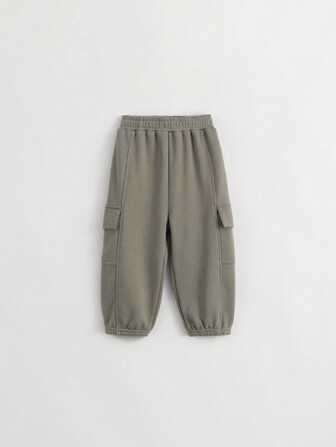 Unga pojkars höstiga, vindtäta cargobyxor för utomhusbruk med termofodrade och elastiska manschetter