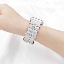 4 piezas Compatible con Apple Watch Ultra/SE/8/7/6/5/4/3/2/1. Set de pines y bandas de reloj de aleación de zinc con decoración de flor de ojo de gato blanco, regalo ideal para estudiantes que regresan a la escuela para el Día de San Valentín - Blanco - Ver 2