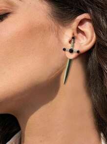1 對男女通用哥德式復古劍形耳夾匕首耳環適合節日派對舞蹈裝飾珠寶 - 金色 - 查看 2