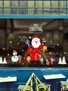 1 件圣诞老人和雪人装饰贴纸适用于商店玻璃门和墙壁 DIY、万圣节、万圣节装饰 - 彩色 - 查看 4