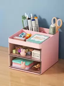 美甲抽屉收纳盒，1个多功能桌面化妆品收纳盒，带抽屉，大容量防水防尘塑料整理盒，可放置于梳妆台上，大尺寸，可收纳美甲工具、指甲油和胶水，浴室梳妆台礼物，送给妈妈、爸爸、男士、朋友、老师，生日、婚礼、办公桌、置物架、配件、礼盒、趣味礼物、收纳盒、珠宝盒、化妆刷收纳袋、化妆刷架、香水收纳袋、化妆包，圣诞节礼物创意，女士礼物 - 粉色 - 查看 3