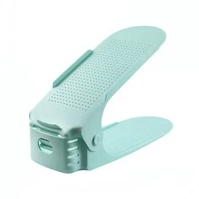 1pc Adjustable Double Layer Shoe Rack, Shoe Organizer For Home, Dormitory, Living Room - Green - View 2