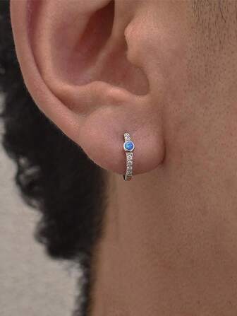 kuuioe 2 Pieza Pendientes De Uso Diario Con Estilo Vintage Y Decoración De Circonita Cúbica Azul, Accesorios Punk Para Hombres