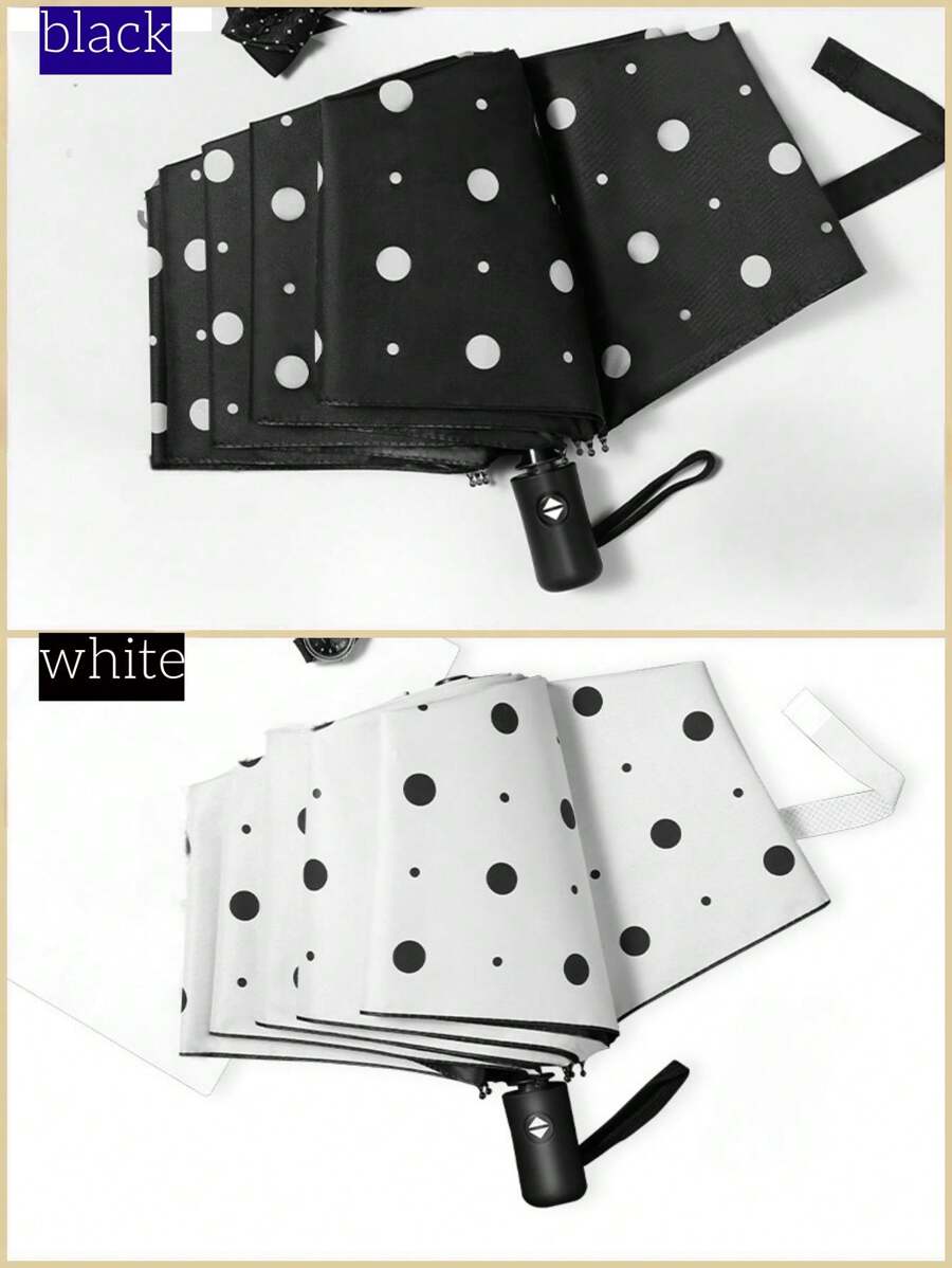 1把自動黑白圓點折疊傘,創意防紫外線防雨傘適用於男女,時尚經典單按開關 - 波點雨傘 - 查看 1