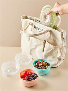 1pc Green Plastic Bagel-shaped Bread Box Fruit Saver Fresh Container, Round Lunch Box For Office, Fridge, Outdoor & Travel - Pink - View 3