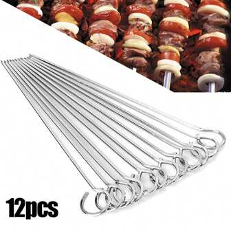 12 件耐熱防銹 20 公分燒烤串,適合燒烤食物、蔬菜、肉類、魚類、露營燒烤、廚房用品