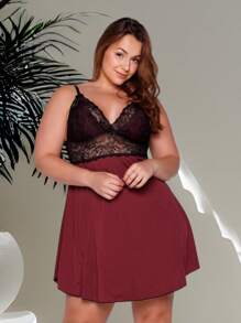 Plus Size Nightgowns & Sleepshirts - Màu Đỏ Sâu - Xem 1