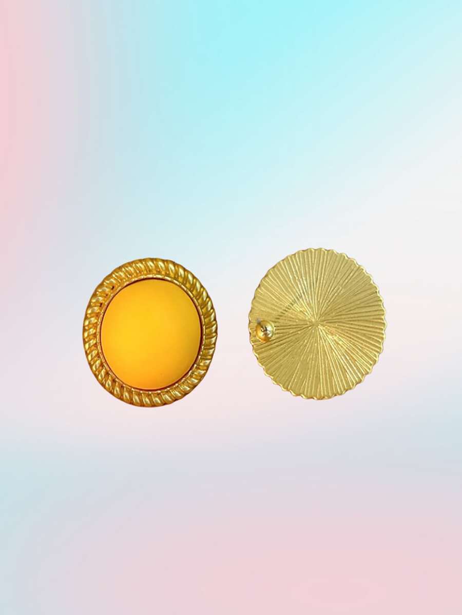 1pair/2pcs Solid Color Geometric Round Stud Earrings For Women In Various Colors - Yellow Gold - View 1