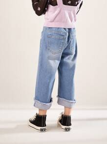 Annil Girls' Spring And Autumn Versatile Cotton Denim Pants Blue