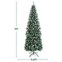 7ft Pre-lit Artificial Hinged Pencil Christmas Tree Decorated Snow Flocked Tips - Green - View 5