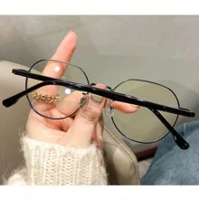 1 件装女士射线辐射无度数眼镜大脸显瘦优雅韩版近视眼镜框 - 黑色 - 查看 2