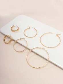 3對/組誇張女式y2k紋理經典圓形耳環 - 金黃色 - 查看 5