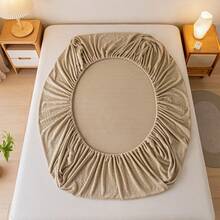 厚毛絨紗綢床單-秋冬款咖啡和杏色,單人床或雙人床均適用,柔軟舒適,套件內不含枕套 - 杏色 - 查看 9