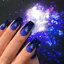 彩虹变色龙蛋白石美甲粉全息镀铬薄片闪光眼影高光闪亮透明亮片铝箔粉用于指甲 DIY 指甲饰品指甲宝石指甲用品 - 彩色 - 查看 2
