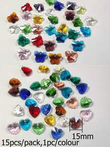 15入組15mm雜色玻璃心型/蝴蝶形吊墜/珠寶製作