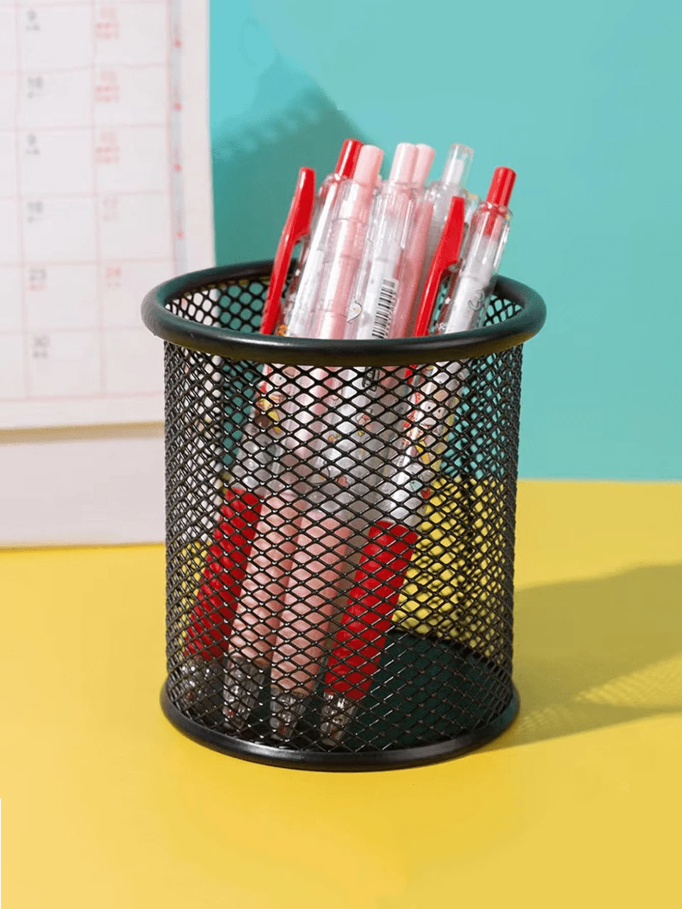 Porta-lápices Redondo De Malla Con Colores Variados, Organizador De Escritorio Para Oficina / Escritorio Escolar, Contenedor Multifuncional De Lápices - Negro - Ver 1