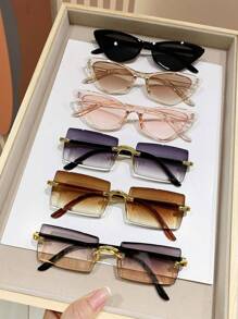 6 件装复古小框时尚眼镜，男女通用，塑料经典设计，适合户外、旅行、海滩、休闲日常佩戴 - 彩色 - 查看 1