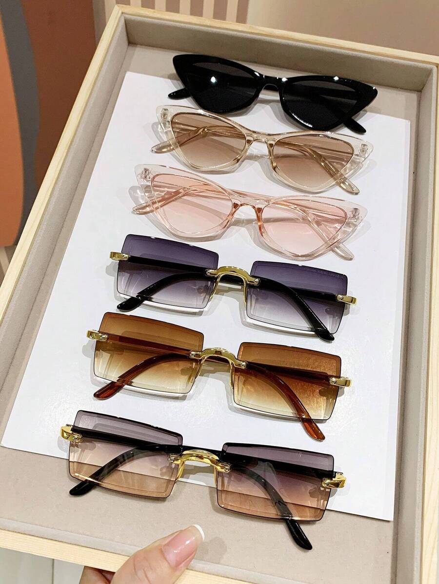 6 件装复古小框时尚眼镜，男女通用，塑料经典设计，适合户外、旅行、海滩、休闲日常佩戴 - 彩色 - 查看 1