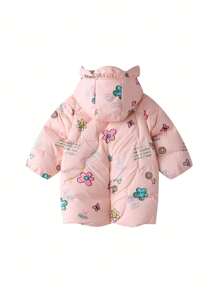 Annil Áo khoác phao dày ấm áp mùa đông cho bé gái dài vừa phải màu hồng - Hồng - Xem 3