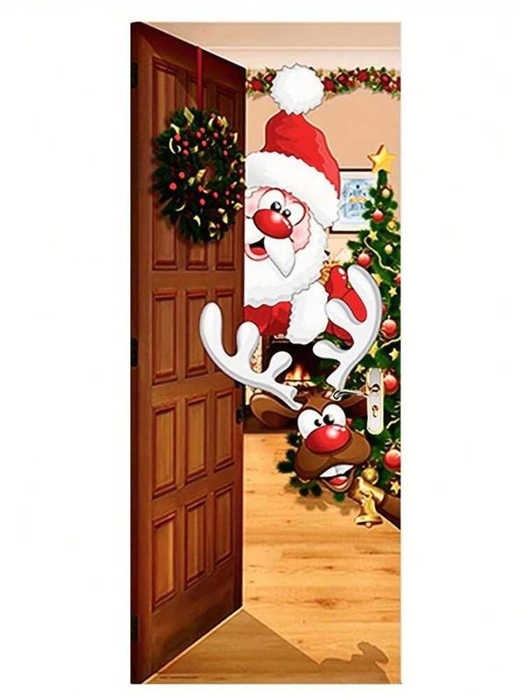 Chickwin Decorazione Copriporta di Natale Copertura della Porta Copri Porta del Babbo Natale Appendere Banner Natale Sfondo Fotografico Divertente Festa di Natale Colorato 90x200cm (Blu Rosso