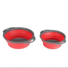 圓形可折疊排水籃過濾蔬菜和水果,廚房工具,創意塑料盤,紅色 - 紅色 - 查看 5