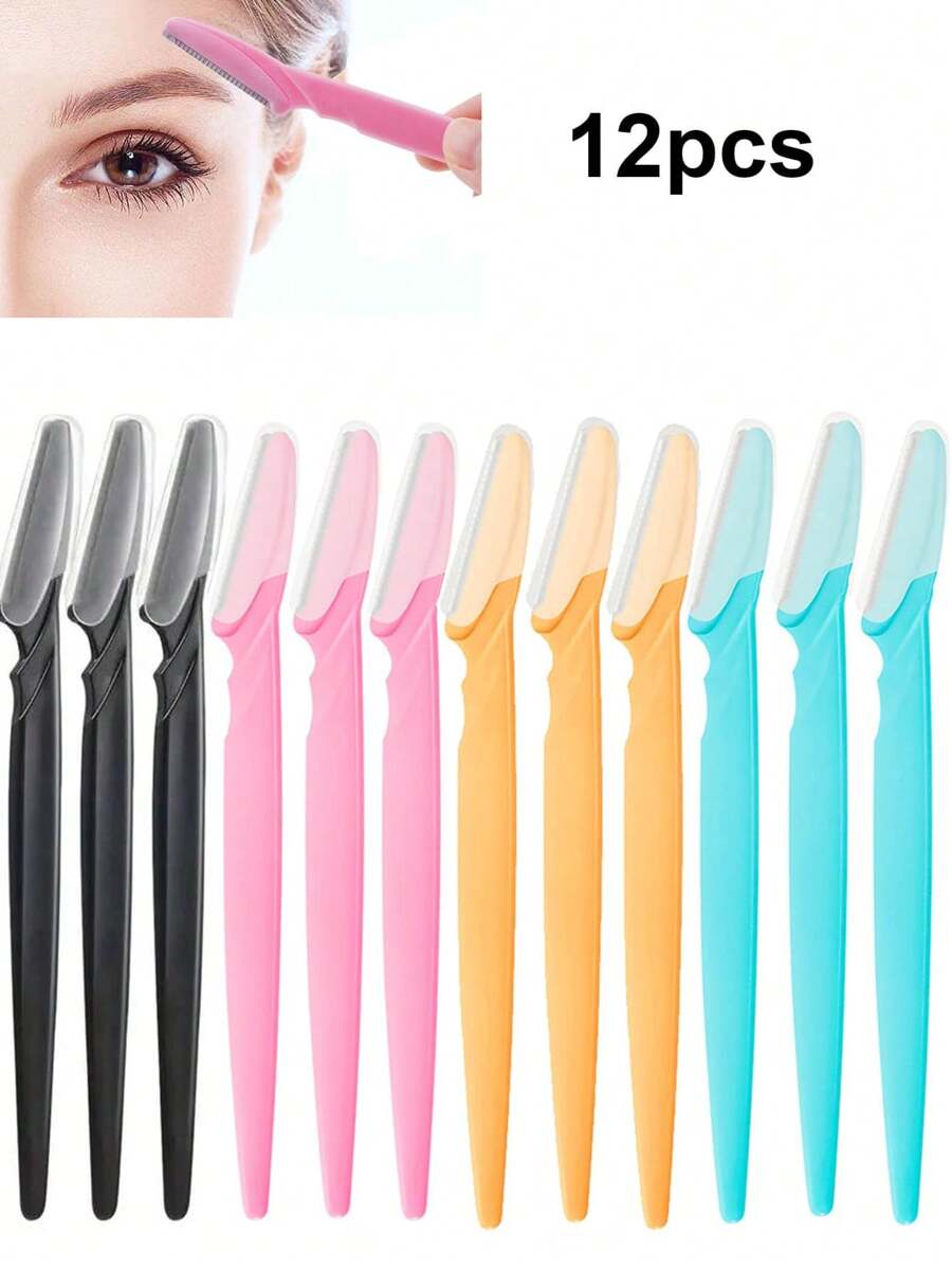 12pcs Women Eyebrow Razor, Face & Body Hair Trimmer, Shaver, Eyebrow Remover With Cover, Small Grooming Tool Set