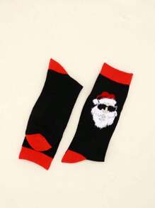 1雙男士聖誕襪,聖誕帽圖案襪,聖誕糖果狗襪聖誕襪 - 黑色 - 查看 4
