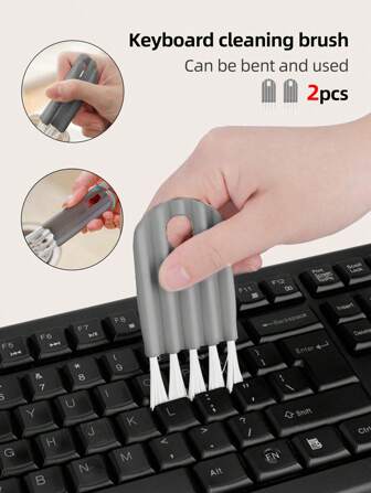 2pcs Gray Flexible Groove Cleaning Brushes, Portable Cup Lid Keyboard Gap Cleaning Brushes