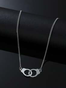 時尚流行男士手銬吊墜項鍊不銹鋼朋克嘻哈風格適合珠寶禮物和時尚外觀 - 銀色 - 查看 1