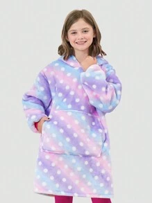 Tween Girl Blue & Purple Starry Space Polka Dots Fleece Sweatshirt - Multicolor - View 5