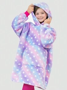 Tween Girl Blue & Purple Starry Space Polka Dots Fleece Sweatshirt - Multicolor - View 1