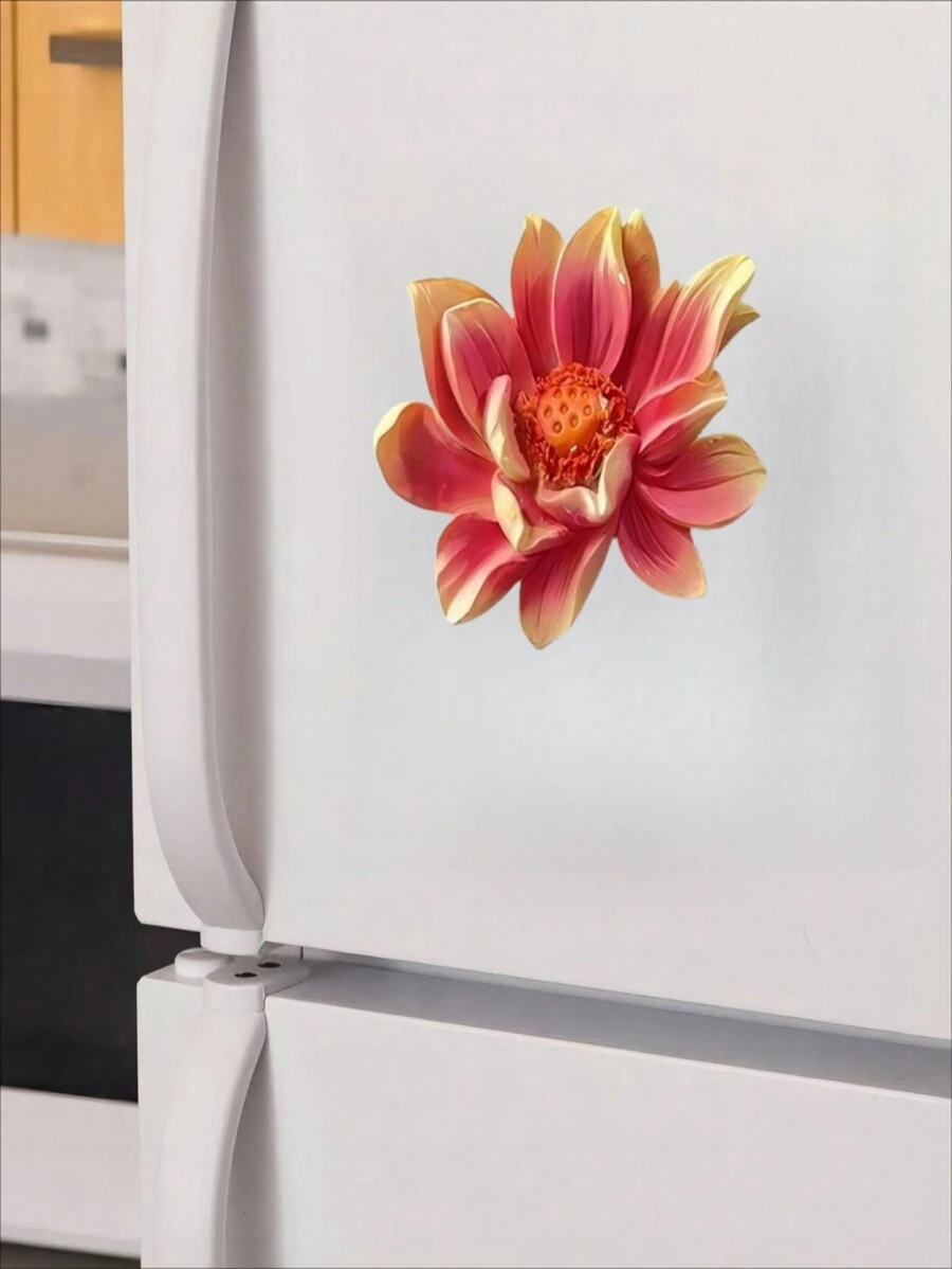 Pegatina para refrigerador de flores de resina, pegatina magnética para nevera con planta de simulación 3d (estilo aleatorio), 1 pieza - loto - Ver 1