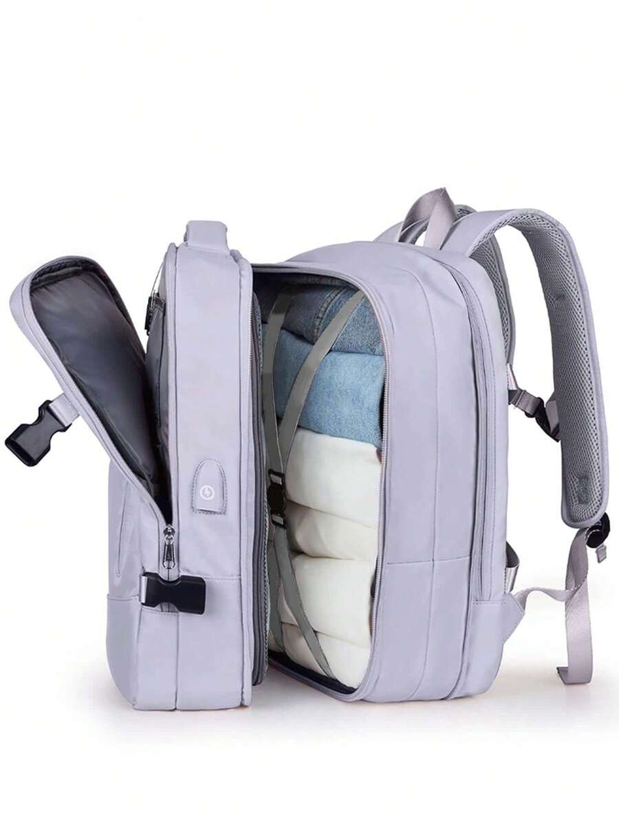 可擴展的旅行背包,男女通用的筆記本電腦包,休閒大容量背包,純色筆記本電腦收納包,適用於工作和旅行的通用背包 - 紫色 - 查看 1