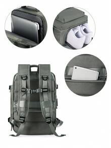 男女旅行背包，带 USB 端口的 16/17 英寸笔记本电脑背包，大型商务航空认可的随身背包，航班认可的运动行李背包，休闲背包，徒步旅行背包，大学笔记本电脑背包，周末旅行包 - 墨綠色 - 查看 6