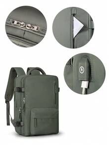 男女旅行背包，带 USB 端口的 16/17 英寸笔记本电脑背包，大型商务航空认可的随身背包，航班认可的运动行李背包，休闲背包，徒步旅行背包，大学笔记本电脑背包，周末旅行包 - 墨綠色 - 查看 5