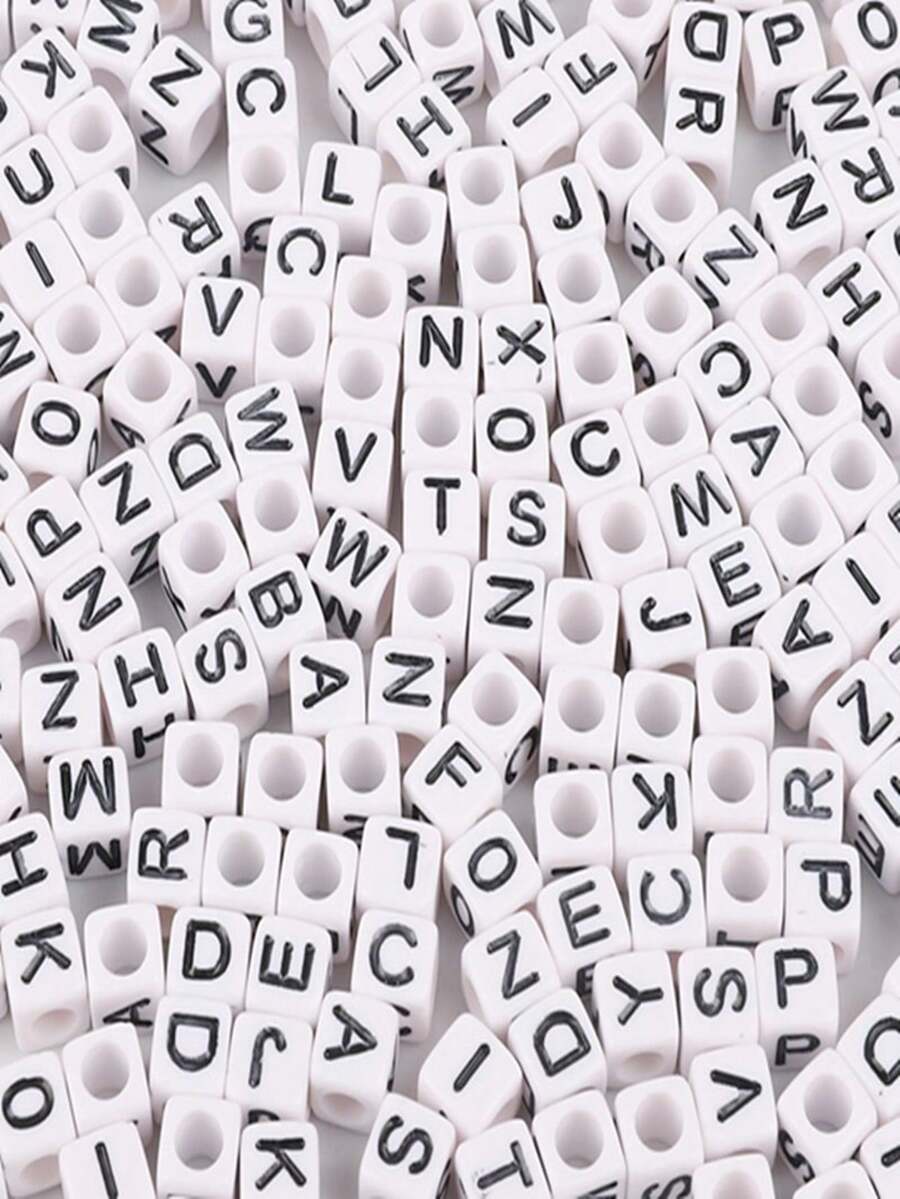 100入組6毫米混合字母方形亞克力珠子,適用於首飾製作、手鍊和項鍊diy