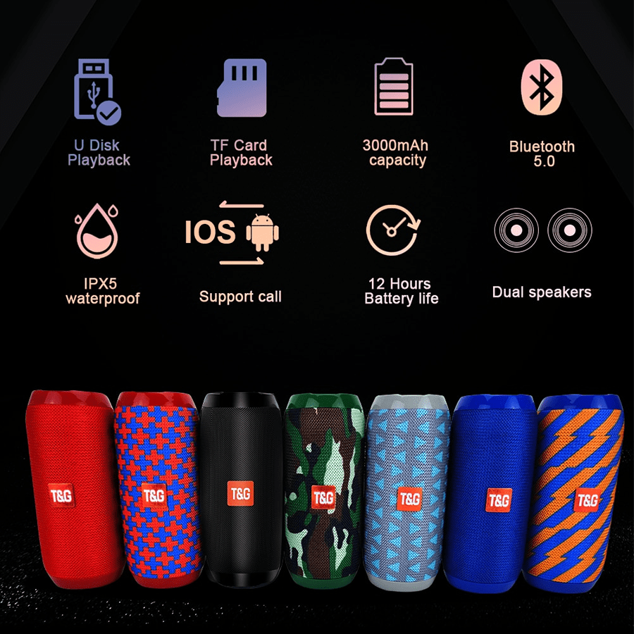 TG117 Portable BT Speaker TWS Wireless Dual Bass Outdoor Column Boombox