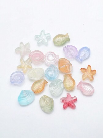20 件/包水晶玻璃珠，渐变双色果冻海洋系列吊饰 - 鱼、海星、蜗牛、贝壳，DIY 珠宝制作配件，可用于项链、耳环、手链、钥匙扣、手机挂绳、汽车装饰
