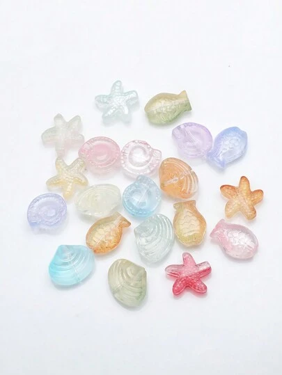 20 件/包水晶玻璃珠，渐变双色果冻海洋系列吊饰 - 鱼、海星、蜗牛、贝壳，DIY 珠宝制作配件，可用于项链、耳环、手链、钥匙扣、手机挂绳、汽车装饰