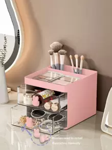 美甲抽屉收纳盒，1个多功能桌面化妆品收纳盒，带抽屉，大容量防水防尘塑料整理盒，可放置于梳妆台上，大尺寸，可收纳美甲工具、指甲油和胶水，浴室梳妆台礼物，送给妈妈、爸爸、男士、朋友、老师，生日、婚礼、办公桌、置物架、配件、礼盒、趣味礼物、收纳盒、珠宝盒、化妆刷收纳袋、化妆刷架、香水收纳袋、化妆包，圣诞节礼物创意，女士礼物 - 粉色 - 查看 1