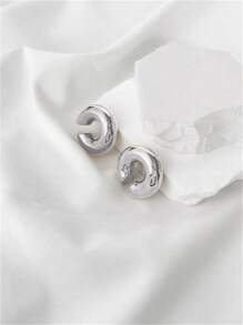 2pairs Fashionable Personalized C-Shaped Polished Stainless Steel Chunky Hoop Clip-On Earrings For Women