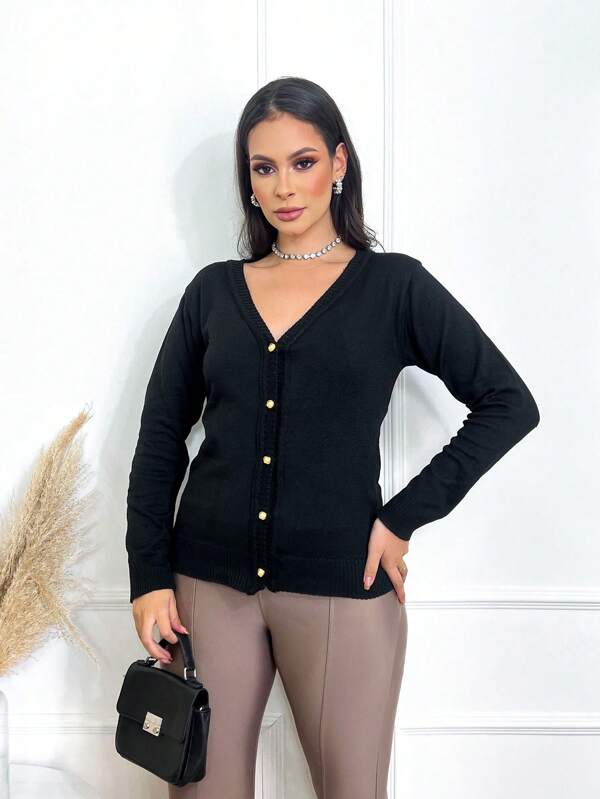 casaco cardigan bortao blusa basica com lastano feminina